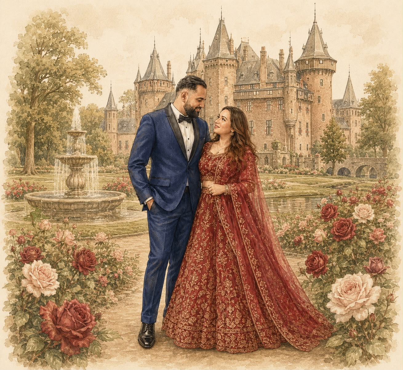 Munhib and Abha together at the castle garden